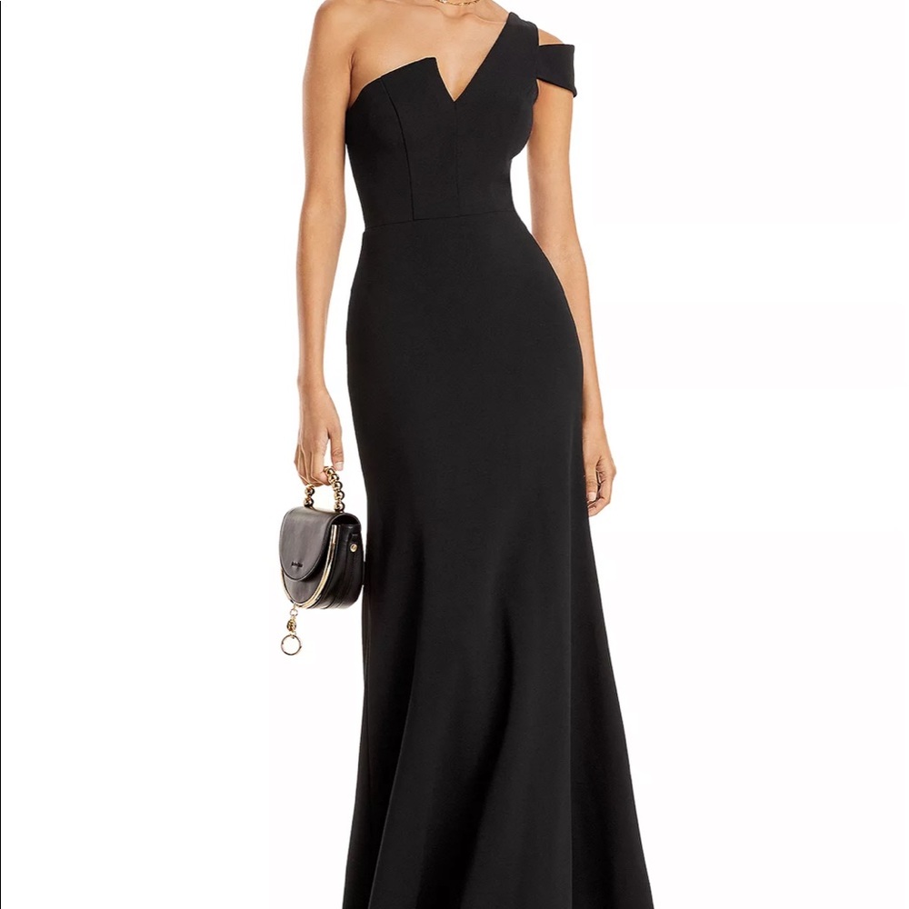 Black One-Shoulder Ruffled Gown - Picture 4 of 5